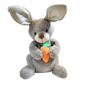 Gray Bunny Rabbit Plush Stuffed Animal 18" Holding Carrot Animal Adventure